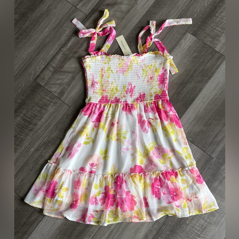 NWT Francesca’s Floral Mini Dress Smocked Tie Strap Coquette Preppy Sz S